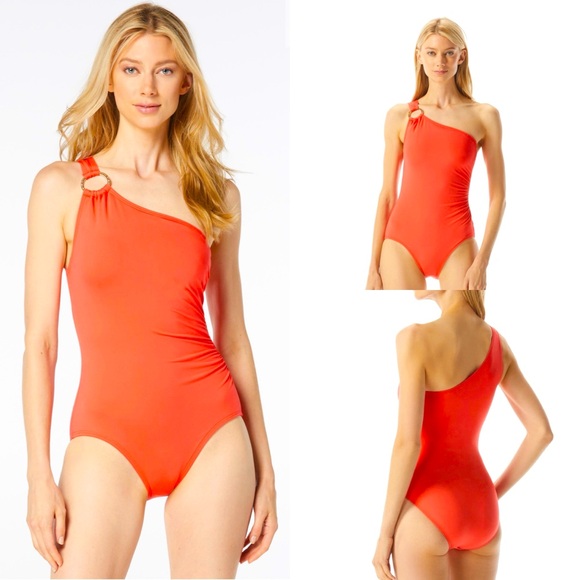 Michael Kors Coral One Shoulder Swimsuit - Picture 1 of 5